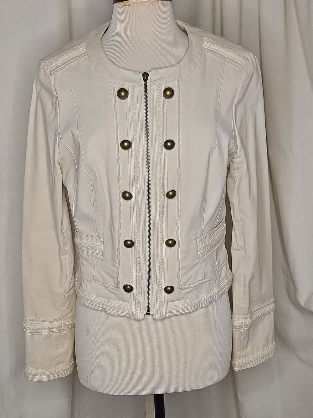 White House Black Market Cream Military-Style Zip Front Blazer